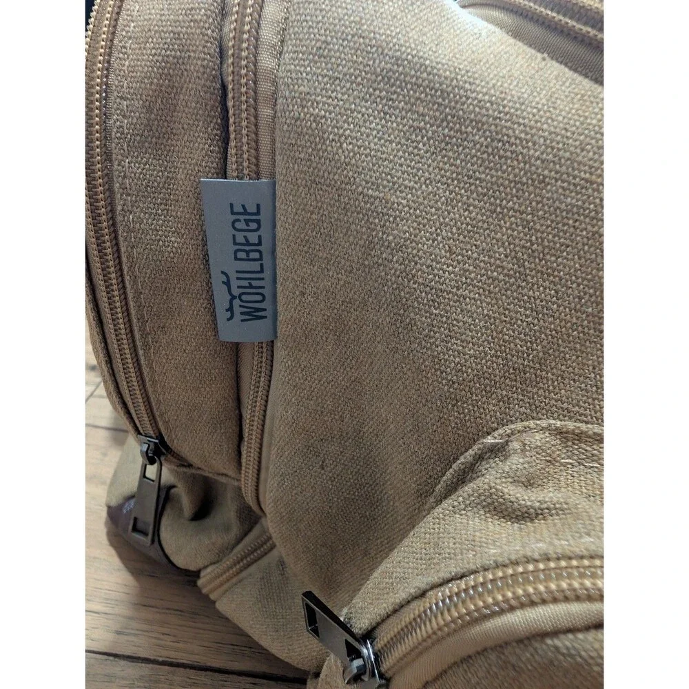 WOHLBEGE Canvas Leather Duffle Bag Travel Weekender Carry On Gym Bag Khaki